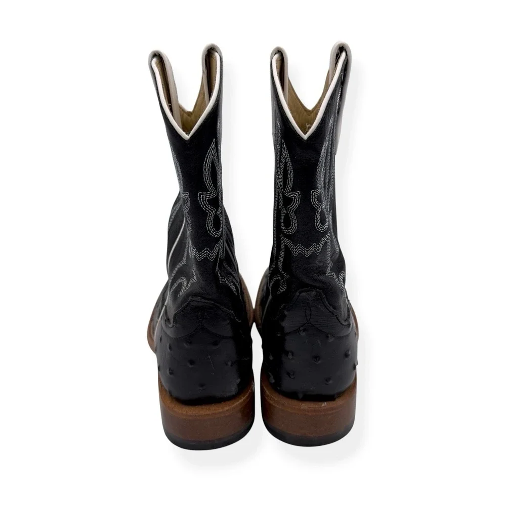 Anderson Bean Kids Leather Cowboy Boots Impostrich Size 2 Black Square Toe 3015